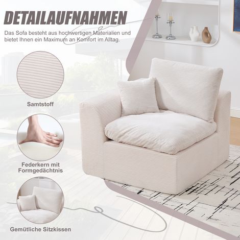 Canapé moderne en tissu minimaliste, lot de 2 chaises lounge style nordique, fauteuil salon moelleux avec coussin confortable
