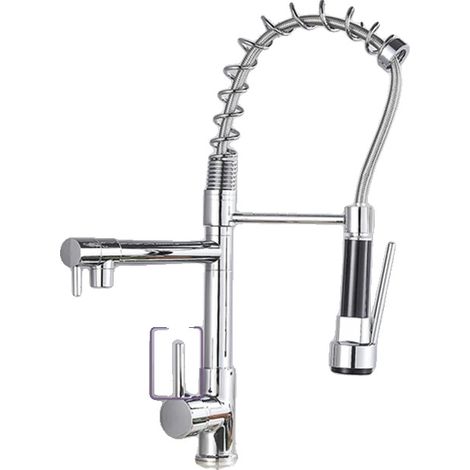 Grifo de cocina, giratorio 360 grados, cabezal rociador extraíble, cromado F (1/2)