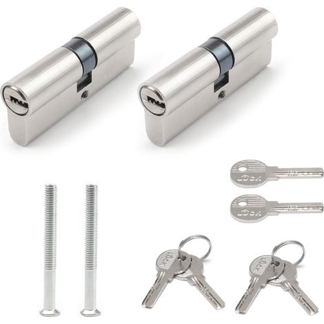 Lot de 2 cylindres de serrure de porte - 70 mm - Double ouverture - Avec 6 clés et vis - Cylindre de serrure avec bouton - Cylindre en alliage pour serrures de porte (1/5)