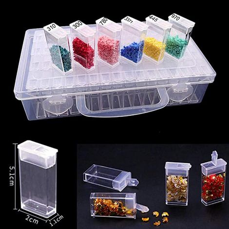 XJYMCOM 128 Slots Diamond Painting Box Nail Art Accessory Box Beads Storage Box DIY Art Craft Box Small Parts Beads Jewelry Earrings Grid Case Transparent (1/4)