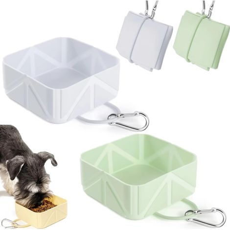 Set mit 2 faltbaren Silikon-Hundenäpfen, tragbar, faltbar und ausziehbar, für Hunde und Katzen, ideal für Spaziergänge, Parkplätze und Reisen (grau und grün).