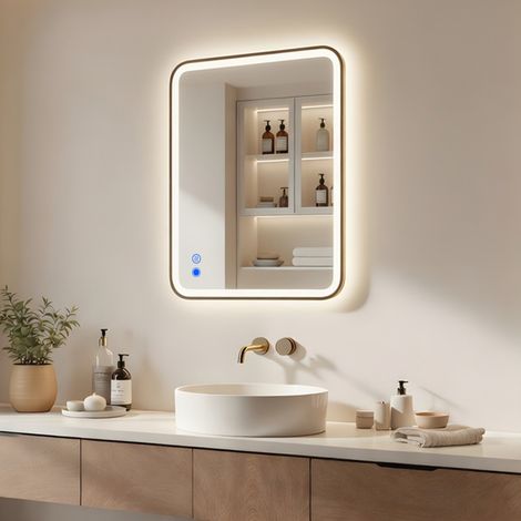 ARTFORMA Specchio da bagno LED rettangolare 80x60 cm oro touch antiappannamento (1/5)