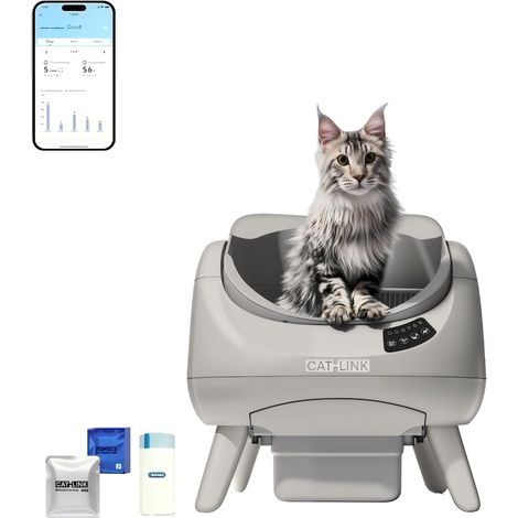 Bac à litière automatique CATLINK C08 Open-X Lite – Conception ouverte, autonettoyante, contrôle par application, contrôle des odeurs, système de capteurs de sécurité, bac à déchets de 12 L