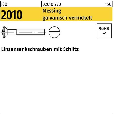 Vis à tête fraisée bombée ISO 2010 fente M6x50 laiton nickelé galv. 200p.