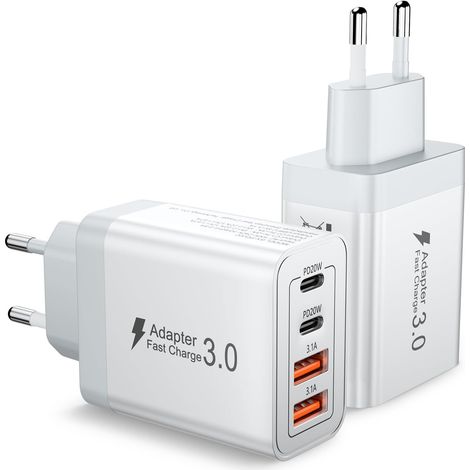 Lot de 2 Chargeur USB C 40W Multiport Rapide, Prise USB Chargeur, Adaptateur Secteur pour Téléphones, Compatible iPhone, Samsung, iPad, Appareils Android – Compact, Sécurisé, Idéal pour Voyage(EU) (1/5)