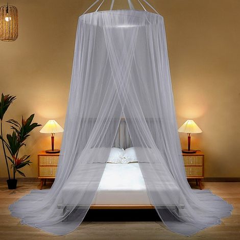 Ciel de lit suspendu en forme de dôme 852801100cm avec crochets moustiquaire adaptée aux lits simples et doubles (gris).