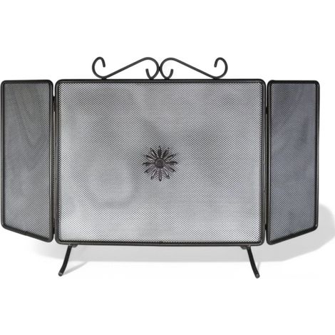 Parascintille due ante in ferro battuto nero per camino con decoro fiore protezione camino elegante - 80xH50 cm (1/5)