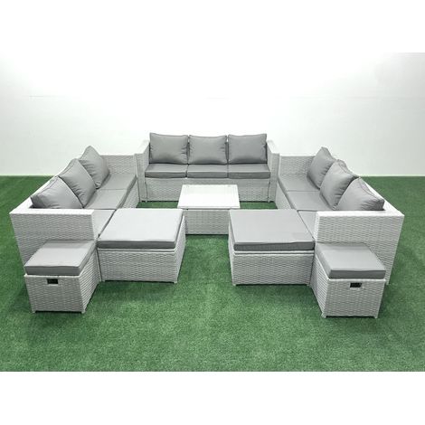 Fimous Rattan Garden Outdoor Furniture Set 13 Seater Rattan Garden Sofa Set with 4 Footstools Light Grey Mixed (1/5)