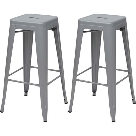 Juego de 2 taburetes de bar de diseño industrial en metal gris apilables 040000108