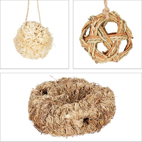 Set di 5 giocattoli per criceti tunnel di gioco e palline da appendere ideale per gabbia in materiale naturale beige 130009696