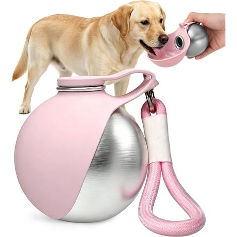 Dog Water Bottle for On the Go, Dog Drinking Bottle for On the Go, 285 ml Stainless Steel Dog Drinking Bottle with Foldable Silicone Bowl, Leak-Proof & Compact Dog Drinking Bottle for Walks (1/5)