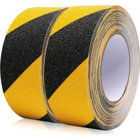 Bandes antidérapantes, 2 rouleaux de 50 mm x 10 m, noir-jaune, ruban adhésif antidérapant grip tape pour escaliers antidérapants intérieurs et extérieurs (1/4)