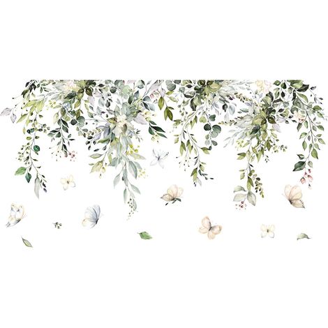 Autocollants muraux amovibles forêt tropicale - Plantes vertes suspendues et lianes - Déco d'angle 3D pour salon, chambre enfant, fille et bureau (1/5)