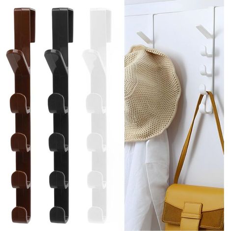 3 Pièces Crochets de Porte, Vertical Cinq-lien Accroche-portes Chapeaux Serviettes Manteaux Crochets, Plastique Crochets de Rangement pour Chambre à Coucher Salle de Bains Cuisine Garde-r (1/5)
