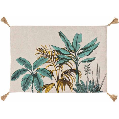 Tapis Déco à Pompons "Balinesia" 60x90cm Naturel (1/4)