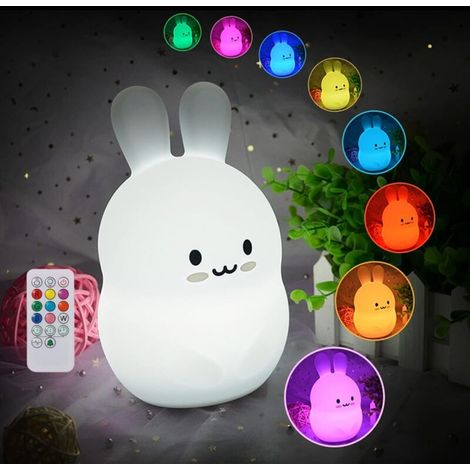 dirigéLampe lapin, veilleuse télécommandée pour enfants, veilleuse en silicone, lampe de chevet tactile à intensité variable (1/5)
