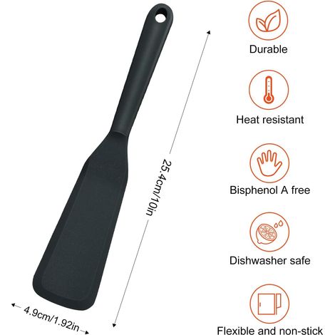 Lot de 2 Tourneurs à Crêpes Silicone 25.4cm - Antiadhésif Résistant Chaleur Cuisine Pâtisserie Noir (1/4)