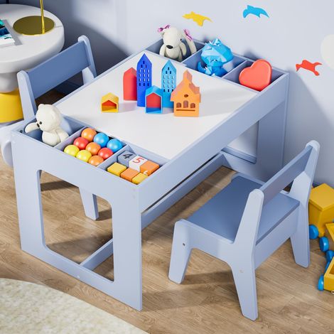 Table avec 2 Chaises avec Rangement, pour Enfant avec Plateau de Table Réversible, Bureau avec 2 PCS Chaise pour l'école, la Garderie, Bureau Enfant 3 Ans, Bleu (1/5)
