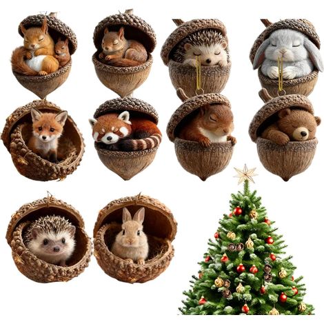 Ornements De Sapin De Noël Gland Animal Pendentif Acrylique 2D pour Fêtes 10 Pièces Ornements Nature Animaux Pour Maison Fêtes Hiver Soirée Voiture Rétroviseur Fenêtre Porte