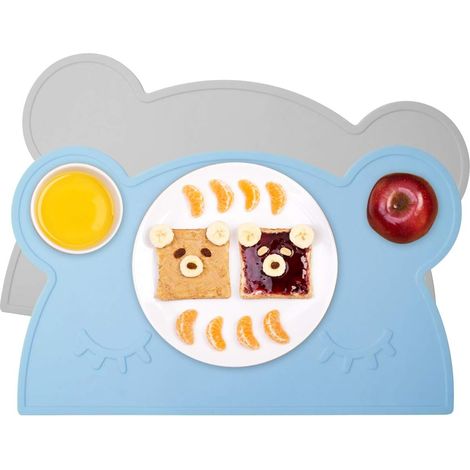 Set de table bébé antidérapant en silicone 2PCS (bleu clair + gris)