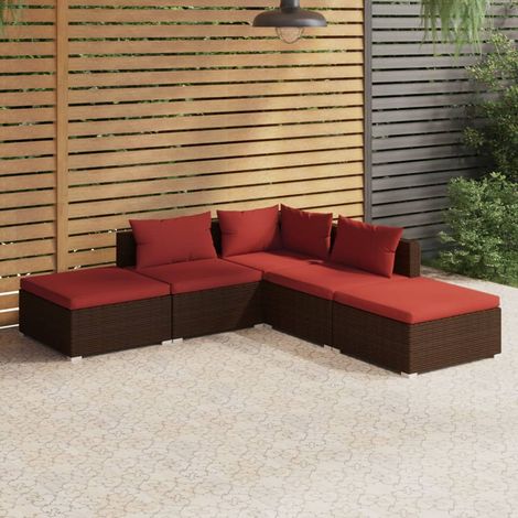 Salon de jardin 5 pcs,Mobilier de terrasse,Table et Chaise pour Relax avec coussins résine tressée marron -YZ290295 (1/5)
