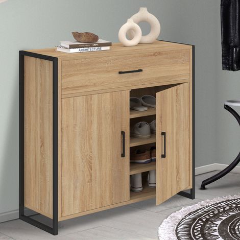 Mueble zapatero LUIS de 12 pares, 2 puertas y 1 cajón, diseño industrial (1/5)