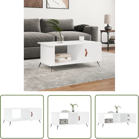 The Living Store Table basse blanc 90x50x40 cm bois d'ingénierie - Table Basse Blanche - Meuble Salon - Table D'appoint - Rangement - Design Moderne (1/5)