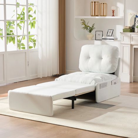 Modernes 2-in-1 Multifunktions-Schlafsofa, 195 x 81,5 cm, Einzelsessel, bequemer Liegestuhl, ideal für kleine Wohnungen, Leinenstoff, unsichtbares Ausziehsofa, 165 x 80 cm Schlaffläche,weiß