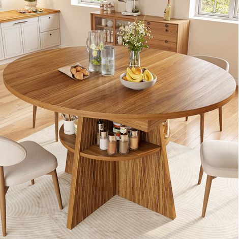 Mesa extensible 110-150 x 110 cm con almacenaje, MDF y metal, marrón oscuro OKMYHOME (1/5)