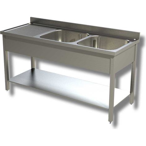 Plonge 2 Eviers à Droite avec Etagère - Gamme 700 - Ristopro