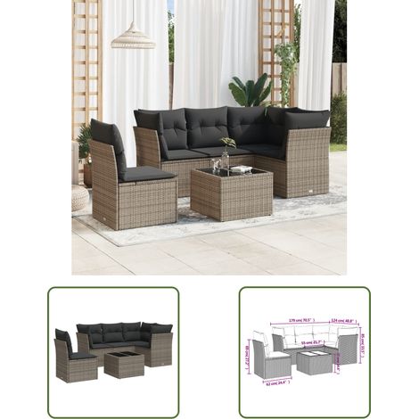 vidaXL Salon de jardin 6 pcs avec coussins gris résine tressée (1/3)