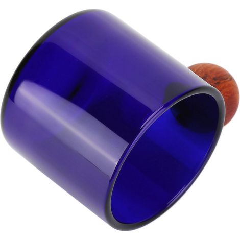 Tasse à café en verre transparent résistant à la chaleur avec anse en bois, idéale pour le bureau, le bar ou les fêtes (bleu). (1/5)
