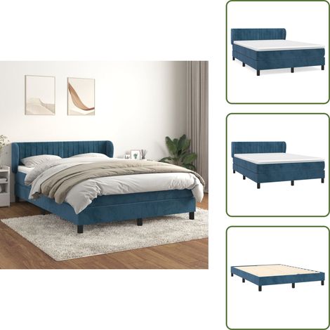 Boxspringbett mit Matratze Dunkelblau 140x200 cm Samt - Samtbett - Boxspringbett - Doppelbett - Bettauflage - Matratze (1/5)