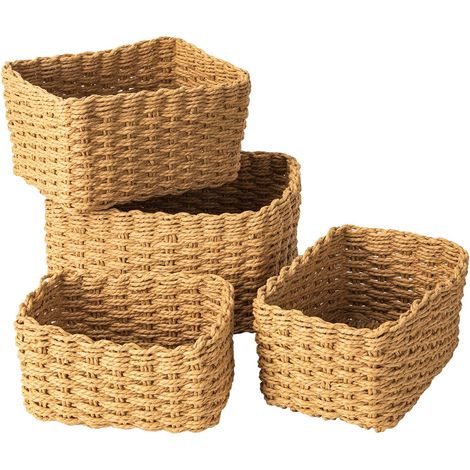 Aougo – Lot de 4 paniers de rangement en osier tissé – Dimensions L-25x18x12cm, M-22x16x11cm, S-20x13x10cm, XS-17x11x9cm – Écologique et durable