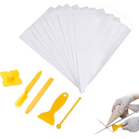 10 Pièces Poche à Joint Mortier 28x45cm avec Kit de 5 Outils de Jointoiement, Sac de Coulis Résistant en PE pour Sceller Joints de Carrelage, Pierre et Brique, Finition Précise (1/5)