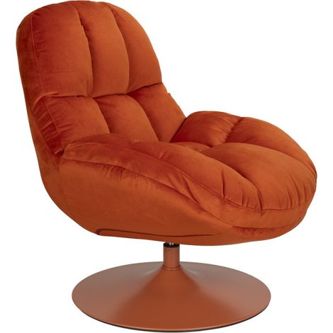 Fauteuil design, Fauteuil pivotant BEEFY en velours Orange en Fabric, BOITE A DESIGN