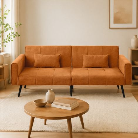 Sofá cama futón plegable 175 x 71 x 71 cm de tejido naranja DESVIAE (1/5)