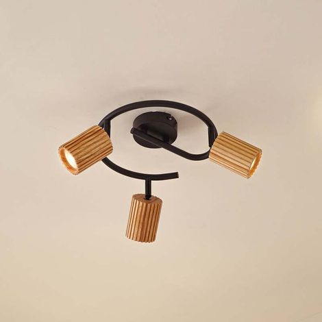 [GEBRAUCHT] B-Ware Lindby Deckenstrahler Spot Strahler Holz schwarz Eisen Stralino 3 flammig GU10 (1/2)