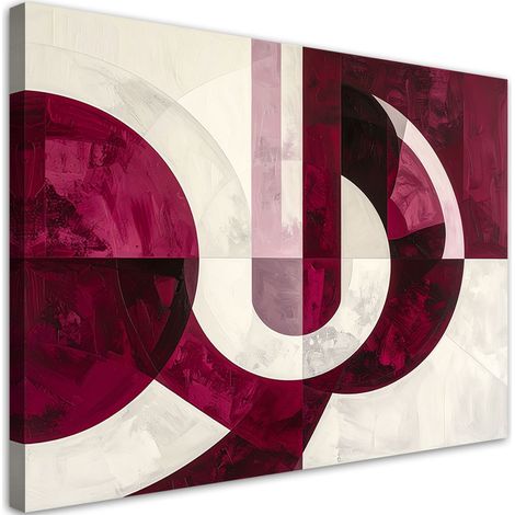 Quadro su tela, Composizione astratta con cerchi e linee color bordeaux. - 45x30 (1/2)