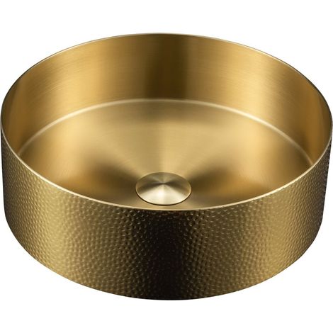 Vasque à poser AURUM en acier inoxydable dia. 38 cm, avec drain, métal forgé, or mat (1/2)