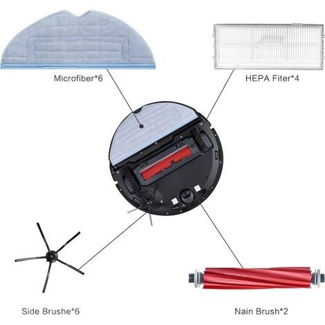 20 Kit Accessoires Pièces de Rechange pour Xiaomi Roborock S7 S7+ S7 Plus S7 MaxV Plus Ultra T7 T7S T7 Plus T7S Plus, 2 brosses principales, 4 brosses latérales, 4 filtres, 6 Serpillière (1/4)