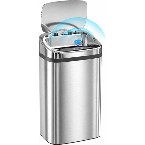 Poubelle à capteur de mouvement ouverture automatique 1 bac de 30 L en acier inoxydable (1/5)