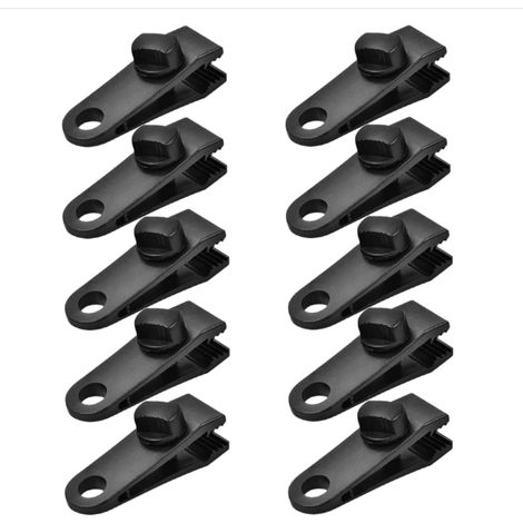 Juego de 12 clips negros para lonas, sujetadores para lonas, fijaciones para velas de sombra, accesorios para piscinas, clips para cortinas, clips para sombrillas, ojales para clips de lona (1/5)