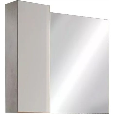 Espejo de diseño con almacenamiento, 78x75 cm, colección BURA, color blanco brillante y hormigón (1/3)