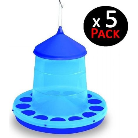 Set di 5 Mangiatoie per Uccelli e Galline  Capacità 2 kg  25x25x34 cm  Plastica Resistente  Colore Blu