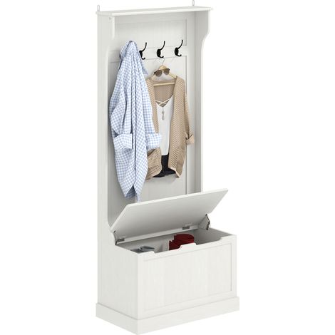 Porte-chaussures avec banc rangement 4 crochets 71,5x39,5x170 cm blanc