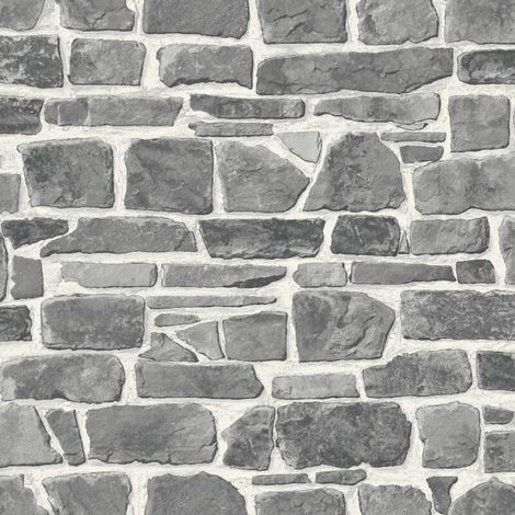 Grey White Brick Wallpaper Realistic Slate Stone Rustic Vinyl Textured Rasch (1/3)