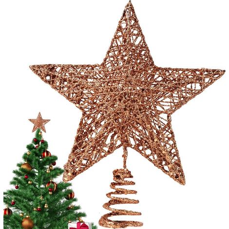Étoile cimier sapin Noël or rose LED 20x25 cm (1/5)