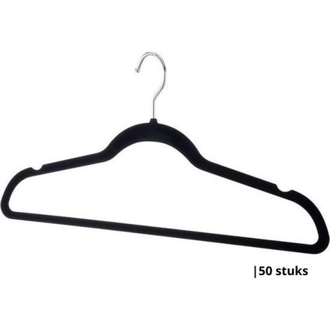 Cintres antidérapants avec barre à pantalon - Noirs - Lot de 50 - Cintres de penderie (1/4)