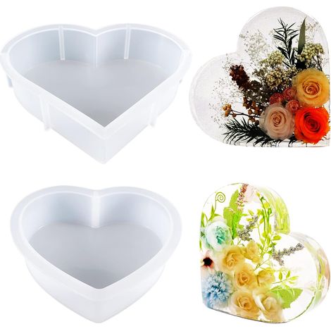 2 PCS Grand Moule Resine Epoxy En Forme de Cœur Résine Moule en Silicone, Moules Heartaux en Résine pour La Préservation Des Fleurs, Décorations pour La Maison, Organiser Le Livre (1/5)